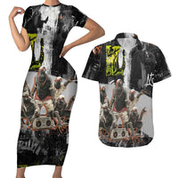 Boombox Breakdancer Couples Matching Short Sleeve Bodycon Dress and Hawaiian Shirt with Grafiti Art and Grunge Street Hip Hop Style - Wonder Print Shop
