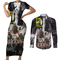 Boombox Breakdancer Couples Matching Short Sleeve Bodycon Dress and Long Sleeve Button Shirt with Grafiti Art and Grunge Street Hip Hop Style - Wonder Print Shop