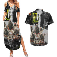 Boombox Breakdancer Couples Matching Summer Maxi Dress and Hawaiian Shirt with Grafiti Art and Grunge Street Hip Hop Style - Wonder Print Shop