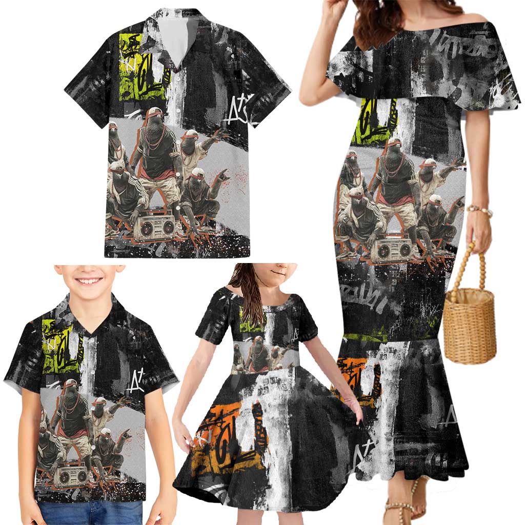 Boombox Breakdancer Family Matching Mermaid Dress and Hawaiian Shirt with Grafiti Art and Grunge Street Hip Hop Style - Wonder Print Shop