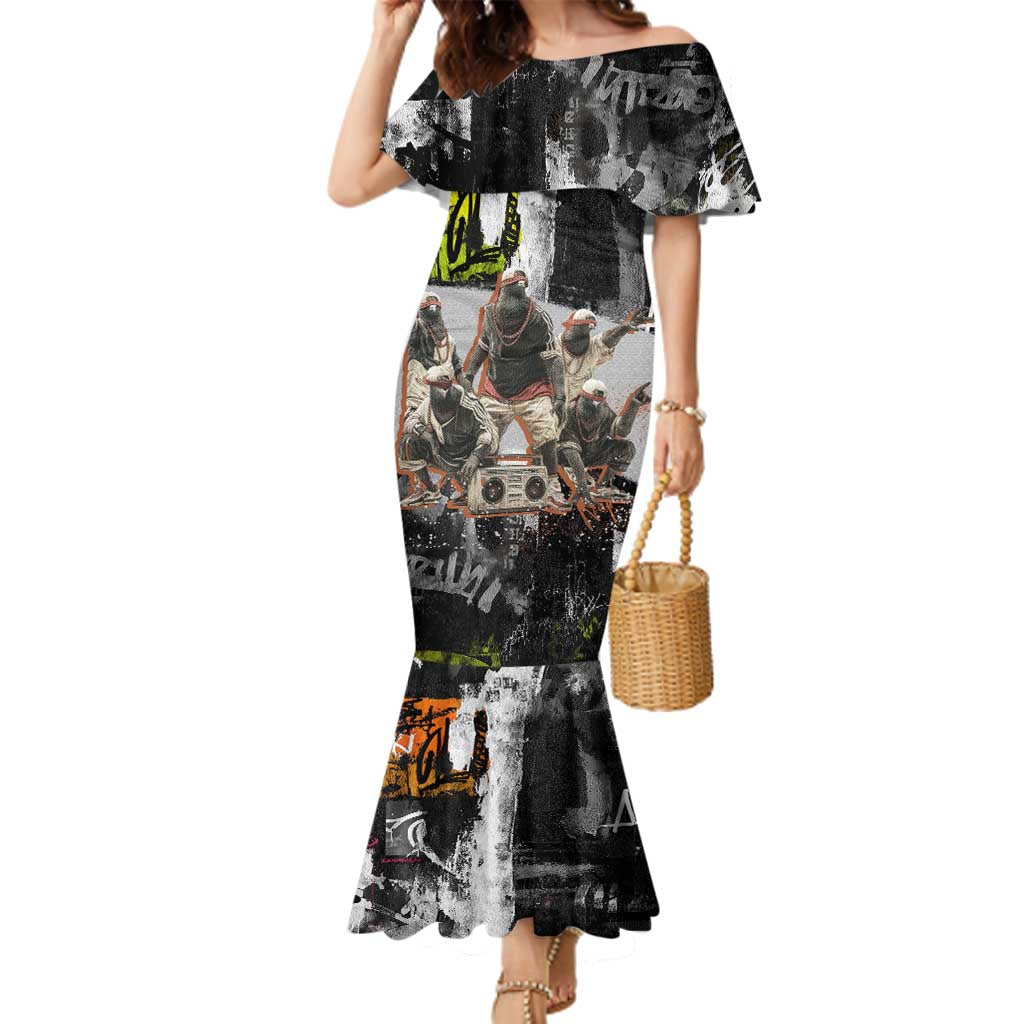 Boombox Breakdancer Family Matching Mermaid Dress and Hawaiian Shirt with Grafiti Art and Grunge Street Hip Hop Style - Wonder Print Shop