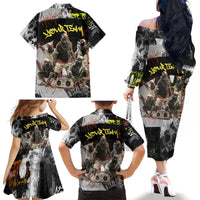 Boombox Breakdancer Family Matching Off The Shoulder Long Sleeve Dress and Hawaiian Shirt with Grafiti Art and Grunge Street Hip Hop Style - Wonder Print Shop