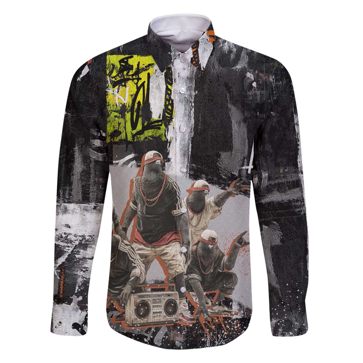 Boombox Breakdancer Family Matching Off The Shoulder Long Sleeve Dress and Hawaiian Shirt with Grafiti Art and Grunge Street Hip Hop Style - Wonder Print Shop