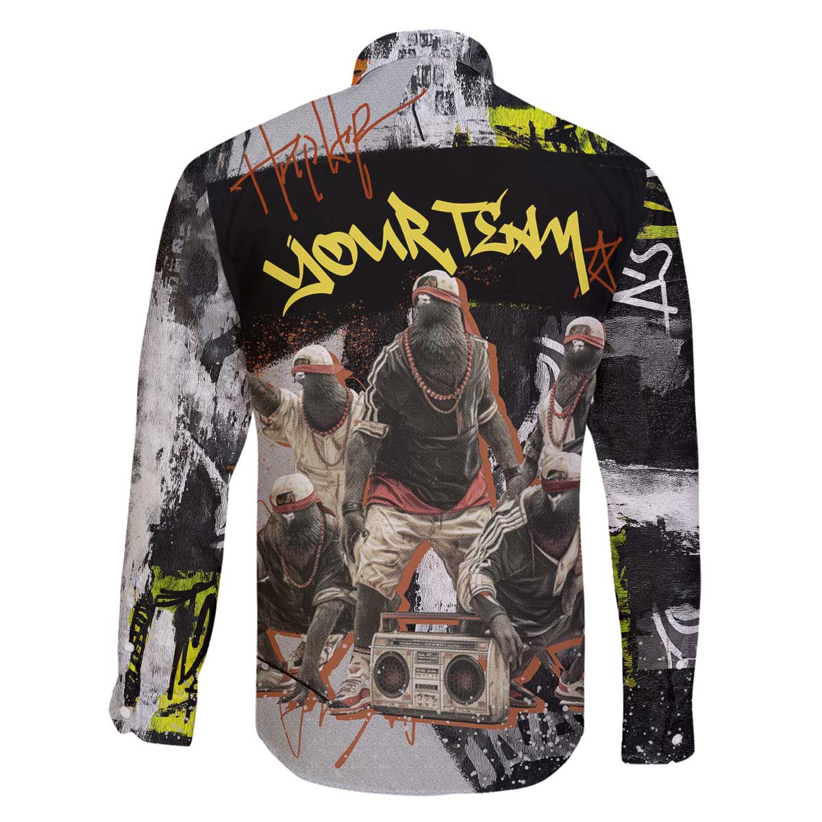 Boombox Breakdancer Family Matching Off The Shoulder Long Sleeve Dress and Hawaiian Shirt with Grafiti Art and Grunge Street Hip Hop Style - Wonder Print Shop