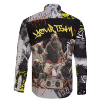 Boombox Breakdancer Family Matching Off Shoulder Maxi Dress and Hawaiian Shirt with Grafiti Art and Grunge Street Hip Hop Style - Wonder Print Shop