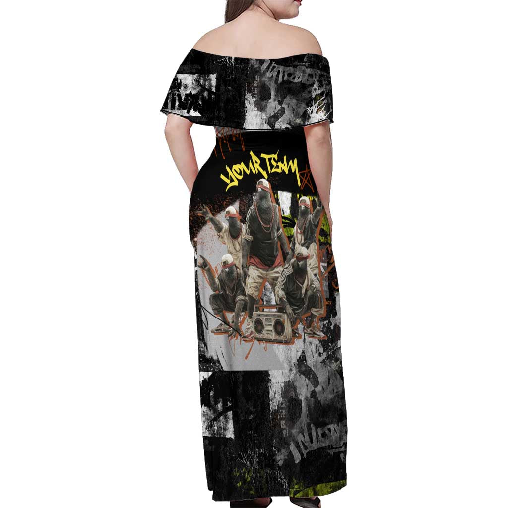 Boombox Breakdancer Family Matching Off Shoulder Maxi Dress and Hawaiian Shirt with Grafiti Art and Grunge Street Hip Hop Style - Wonder Print Shop