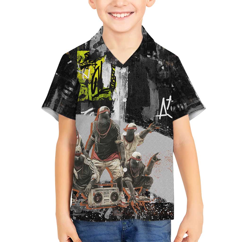 Boombox Breakdancer Family Matching Off Shoulder Maxi Dress and Hawaiian Shirt with Grafiti Art and Grunge Street Hip Hop Style - Wonder Print Shop