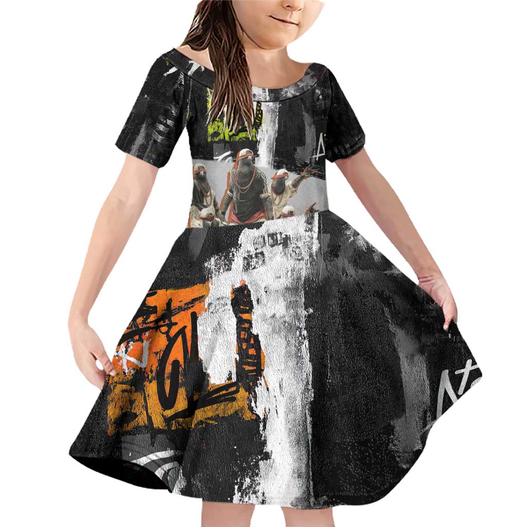 Boombox Breakdancer Family Matching Off Shoulder Short Dress and Hawaiian Shirt with Grafiti Art and Grunge Street Hip Hop Style - Wonder Print Shop
