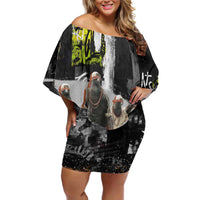 Boombox Breakdancer Family Matching Off Shoulder Short Dress and Hawaiian Shirt with Grafiti Art and Grunge Street Hip Hop Style - Wonder Print Shop