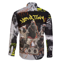 Boombox Breakdancer Family Matching Short Sleeve Bodycon Dress and Hawaiian Shirt with Grafiti Art and Grunge Street Hip Hop Style - Wonder Print Shop