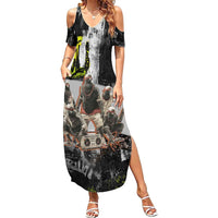 Boombox Breakdancer Family Matching Summer Maxi Dress and Hawaiian Shirt with Grafiti Art and Grunge Street Hip Hop Style - Wonder Print Shop
