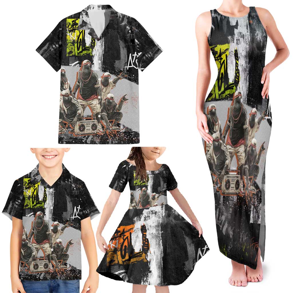 Boombox Breakdancer Family Matching Tank Maxi Dress and Hawaiian Shirt with Grafiti Art and Grunge Street Hip Hop Style - Wonder Print Shop