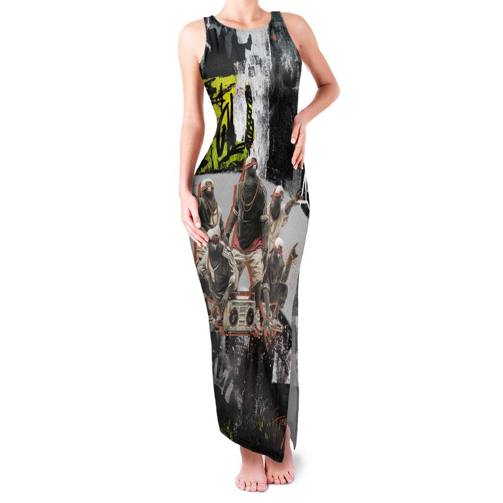 Boombox Breakdancer Family Matching Tank Maxi Dress and Hawaiian Shirt with Grafiti Art and Grunge Street Hip Hop Style - Wonder Print Shop