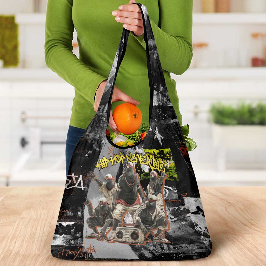 Boombox Breakdancer Grocery Bag with Grafiti Art and Grunge Street Hip Hop Style - Wonder Print Shop