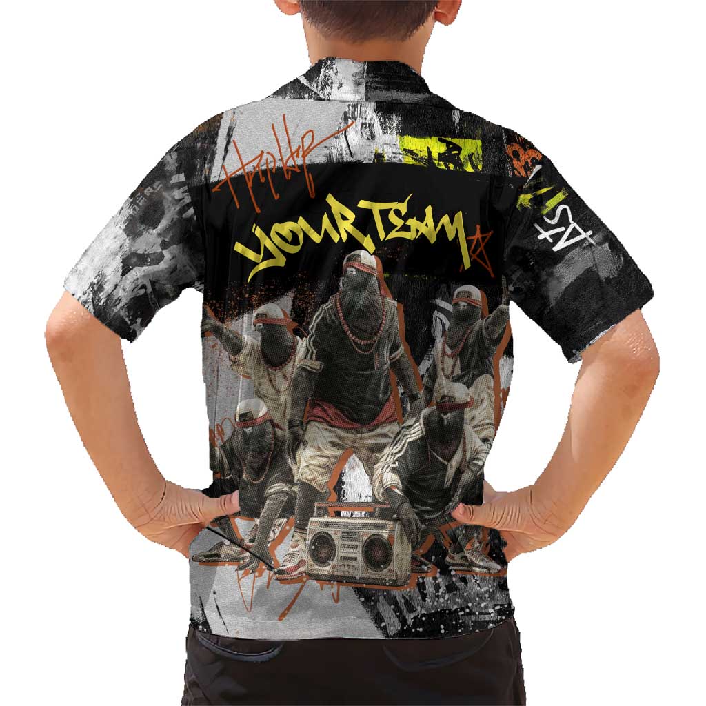 Boombox Breakdancer Kid Hawaiian Shirt with Grafiti Art and Grunge Street Hip Hop Style - Wonder Print Shop