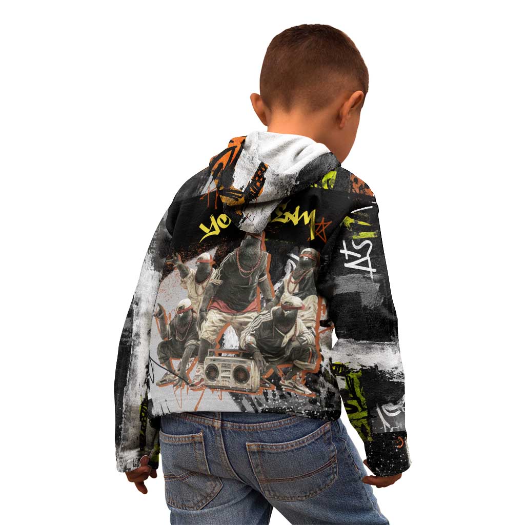 Boombox Breakdancer Kid Hoodie with Grafiti Art and Grunge Street Hip Hop Style - Wonder Print Shop