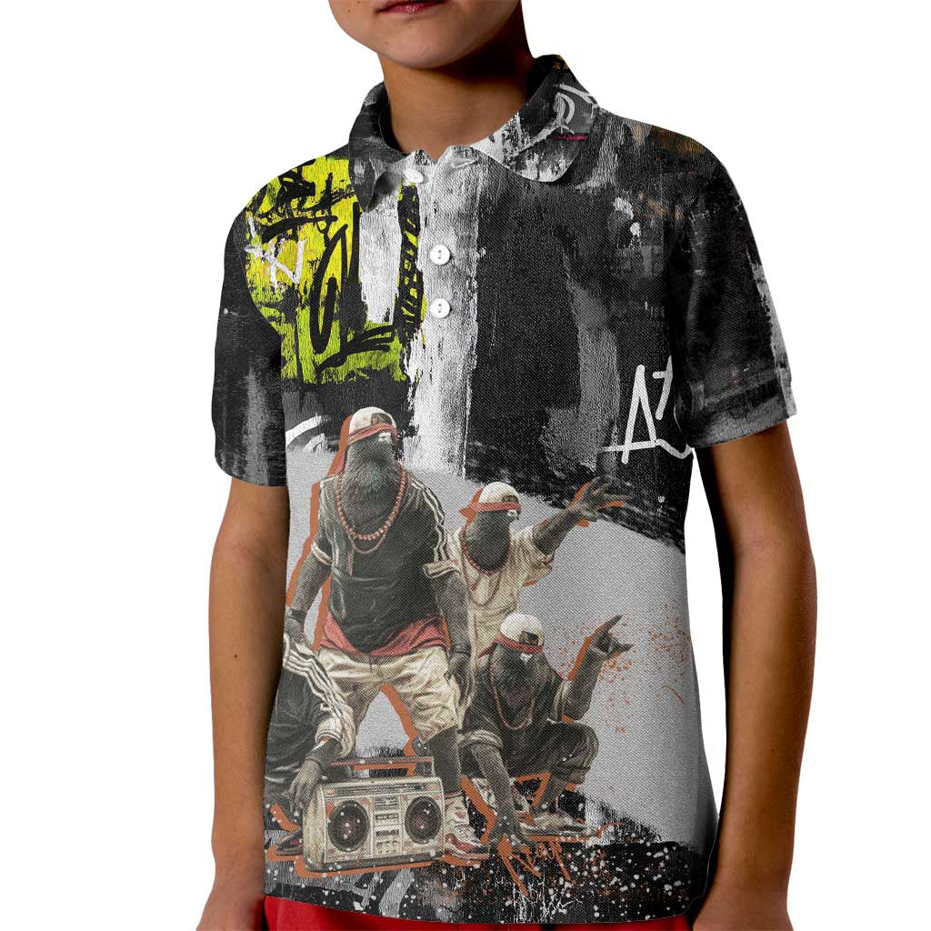 Boombox Breakdancer Kid Polo Shirt with Grafiti Art and Grunge Street Hip Hop Style - Wonder Print Shop
