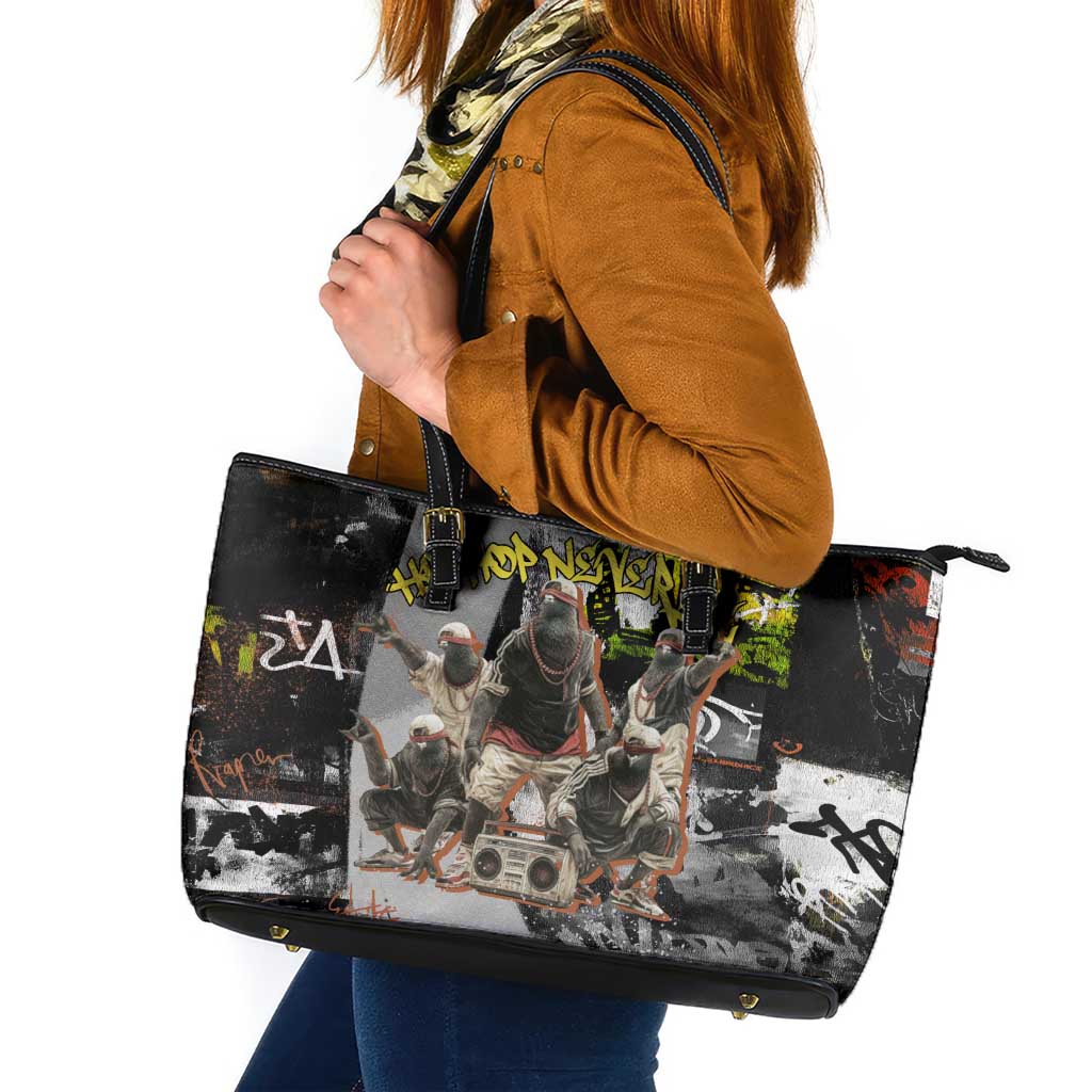 Boombox Breakdancer Leather Tote Bag with Grafiti Art and Grunge Street Hip Hop Style - Wonder Print Shop