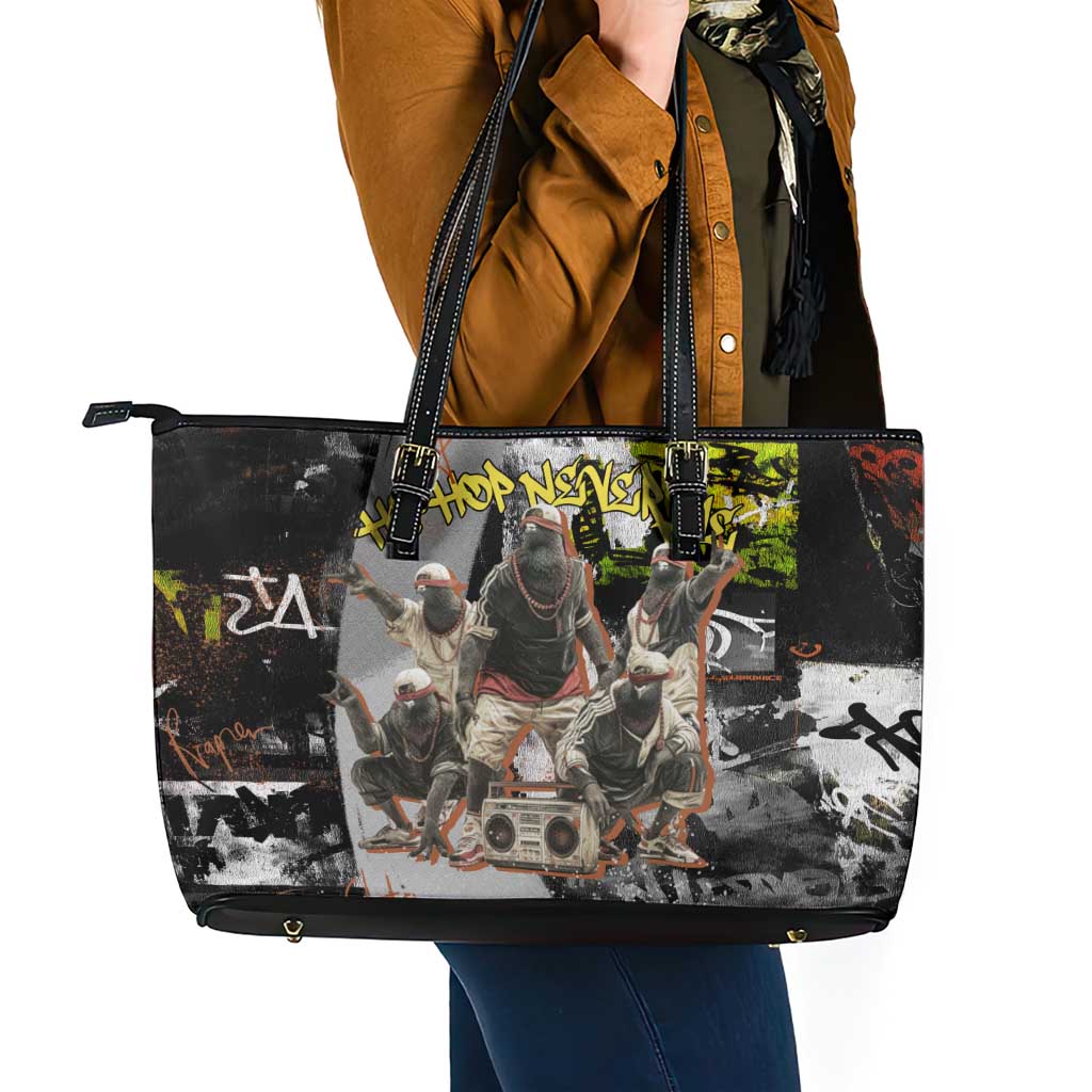 Boombox Breakdancer Leather Tote Bag with Grafiti Art and Grunge Street Hip Hop Style - Wonder Print Shop