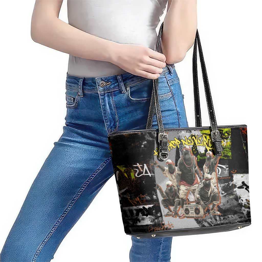 Boombox Breakdancer Leather Tote Bag with Grafiti Art and Grunge Street Hip Hop Style - Wonder Print Shop