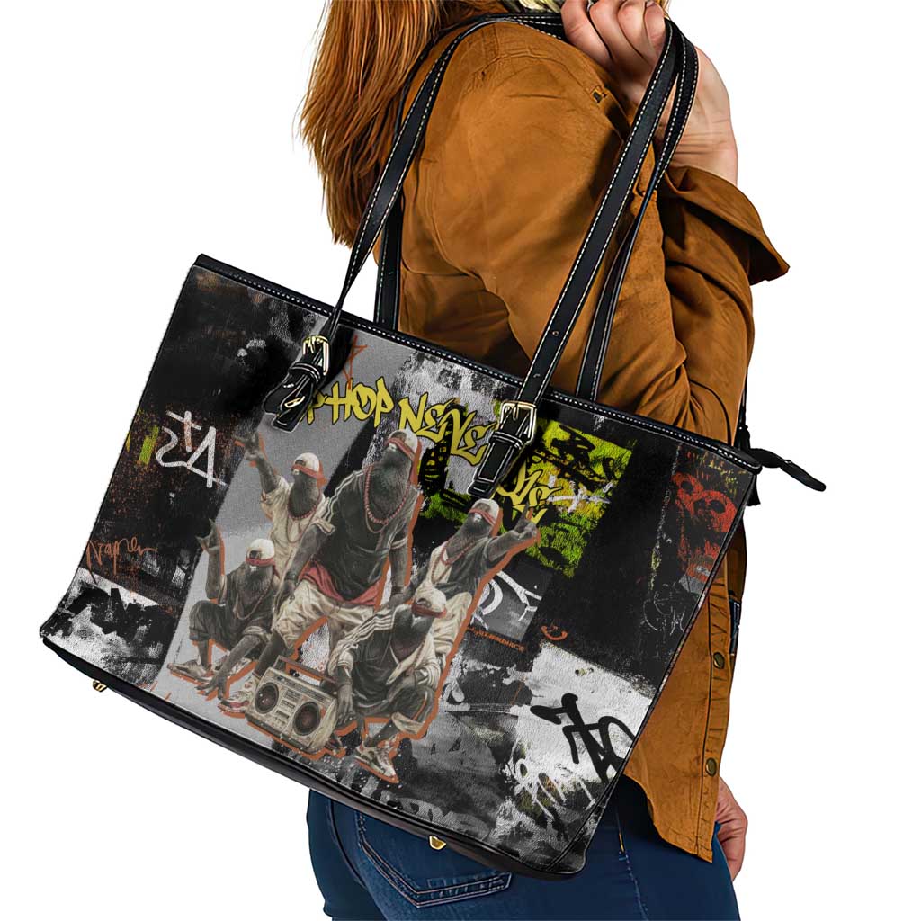 Boombox Breakdancer Leather Tote Bag with Grafiti Art and Grunge Street Hip Hop Style - Wonder Print Shop