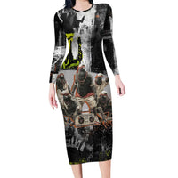 Boombox Breakdancer Long Sleeve Bodycon Dress with Grafiti Art and Grunge Street Hip Hop Style - Wonder Print Shop