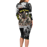 Boombox Breakdancer Long Sleeve Bodycon Dress with Grafiti Art and Grunge Street Hip Hop Style - Wonder Print Shop