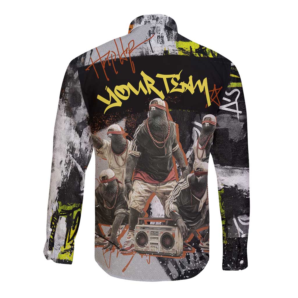Boombox Breakdancer Long Sleeve Button Shirt with Grafiti Art and Grunge Street Hip Hop Style - Wonder Print Shop