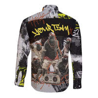 Boombox Breakdancer Long Sleeve Button Shirt with Grafiti Art and Grunge Street Hip Hop Style - Wonder Print Shop