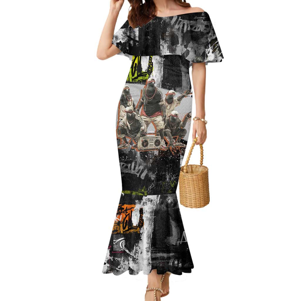 Boombox Breakdancer Mermaid Dress with Grafiti Art and Grunge Street Hip Hop Style - Wonder Print Shop