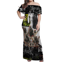 Boombox Breakdancer Off Shoulder Maxi Dress with Grafiti Art and Grunge Street Hip Hop Style - Wonder Print Shop
