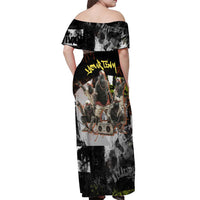 Boombox Breakdancer Off Shoulder Maxi Dress with Grafiti Art and Grunge Street Hip Hop Style - Wonder Print Shop