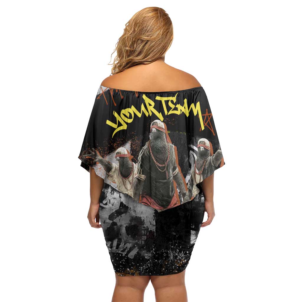 Boombox Breakdancer Off Shoulder Short Dress with Grafiti Art and Grunge Street Hip Hop Style - Wonder Print Shop