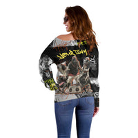 Boombox Breakdancer Off Shoulder Sweater with Grafiti Art and Grunge Street Hip Hop Style - Wonder Print Shop