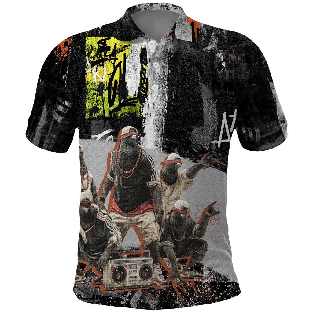 Boombox Breakdancer Polo Shirt with Grafiti Art and Grunge Street Hip Hop Style - Wonder Print Shop