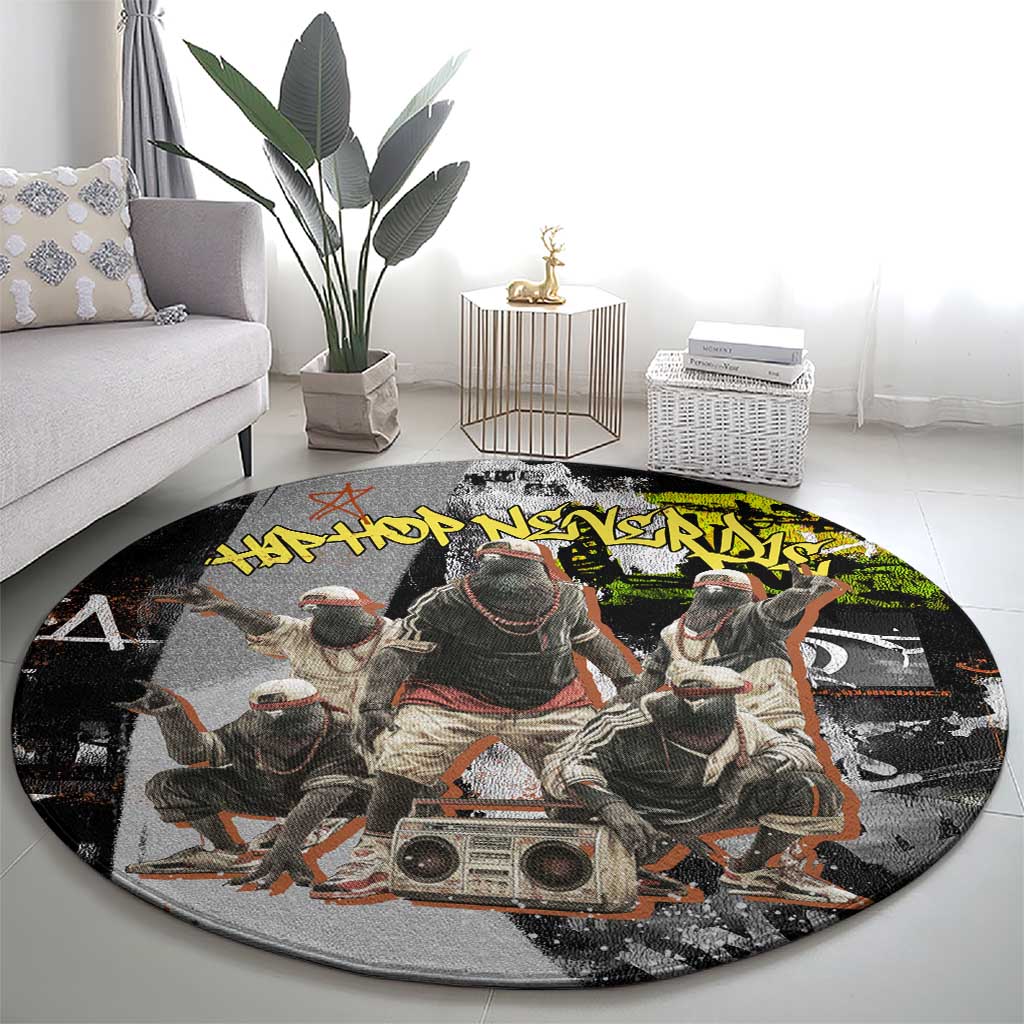 Boombox Breakdancer Round Carpet with Grafiti Art and Grunge Street Hip Hop Style - Wonder Print Shop