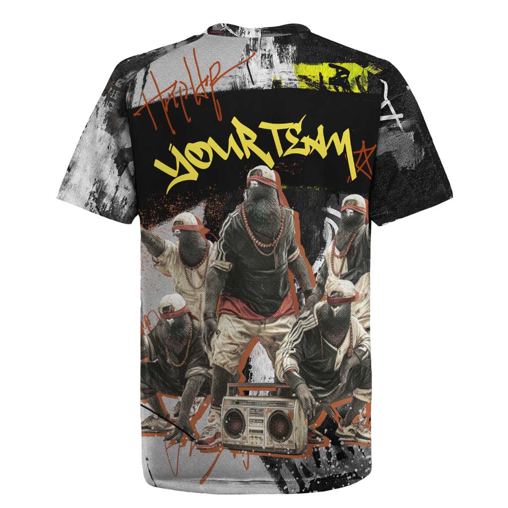 Boombox Breakdancer Rugby Jersey with Grafiti Art and Grunge Street Hip Hop Style - Wonder Print Shop
