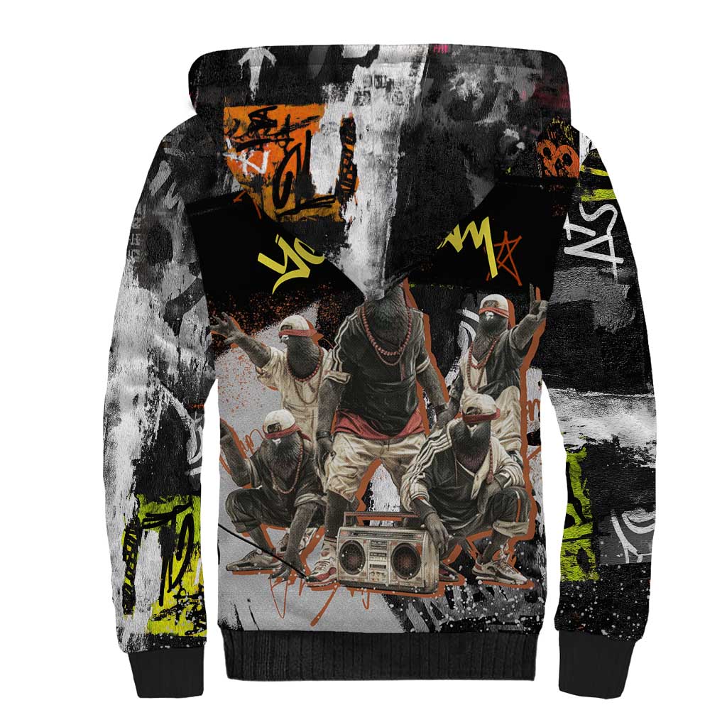Boombox Breakdancer Sherpa Hoodie with Grafiti Art and Grunge Street Hip Hop Style - Wonder Print Shop