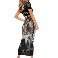 Boombox Breakdancer Short Sleeve Bodycon Dress with Grafiti Art and Grunge Street Hip Hop Style - Wonder Print Shop