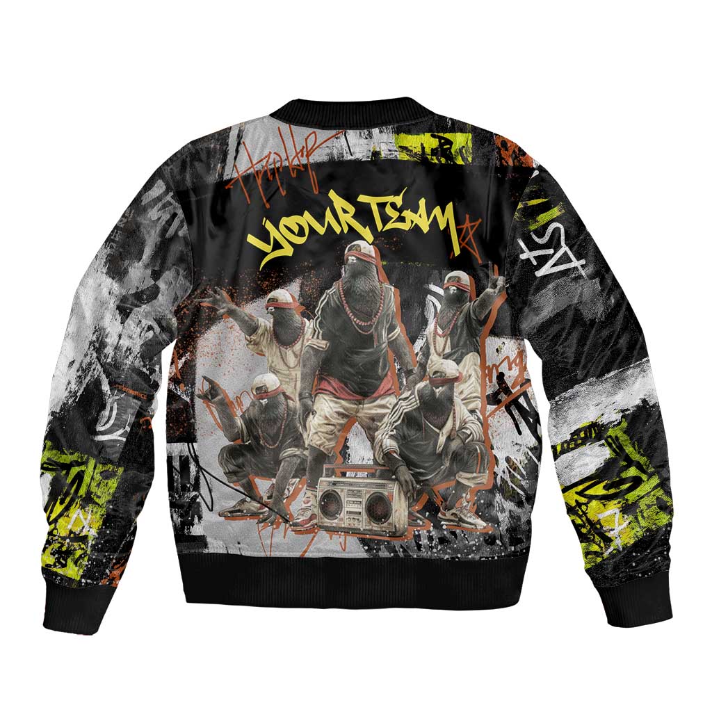 Boombox Breakdancer Sleeve Zip Bomber Jacket with Grafiti Art and Grunge Street Hip Hop Style - Wonder Print Shop