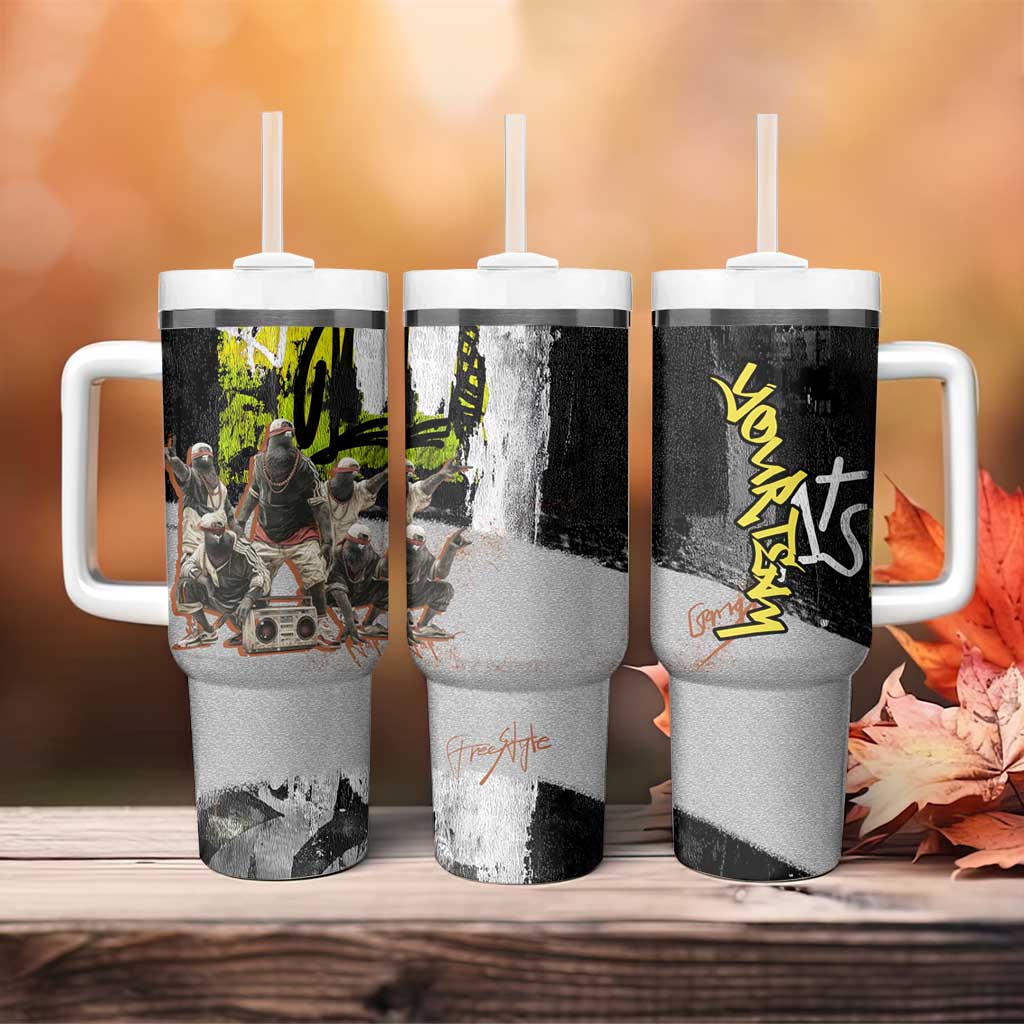 Boombox Breakdancer Tumbler With Handle with Grafiti Art and Grunge Street Hip Hop Style - Wonder Print Shop