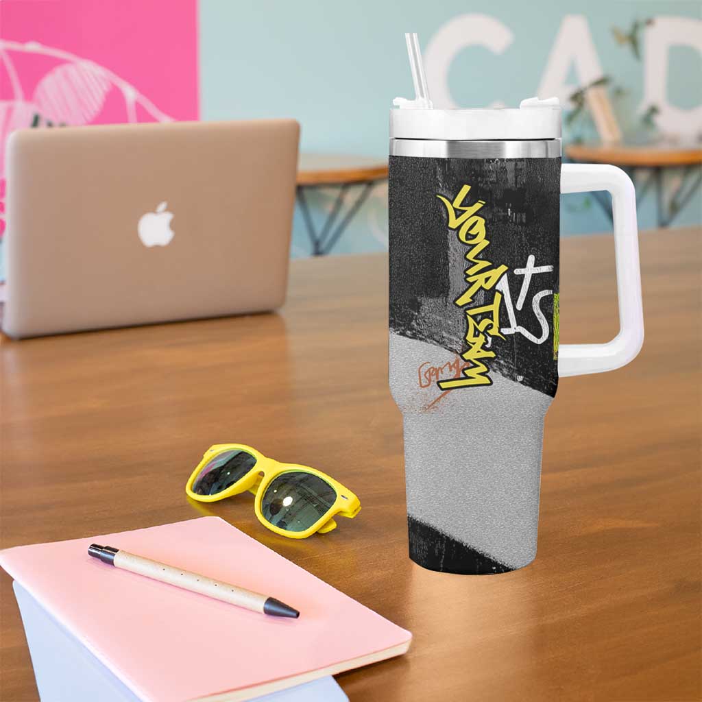 Boombox Breakdancer Tumbler With Handle with Grafiti Art and Grunge Street Hip Hop Style - Wonder Print Shop