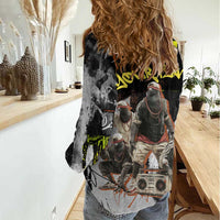Boombox Breakdancer Women Casual Shirt with Grafiti Art and Grunge Street Hip Hop Style - Wonder Print Shop