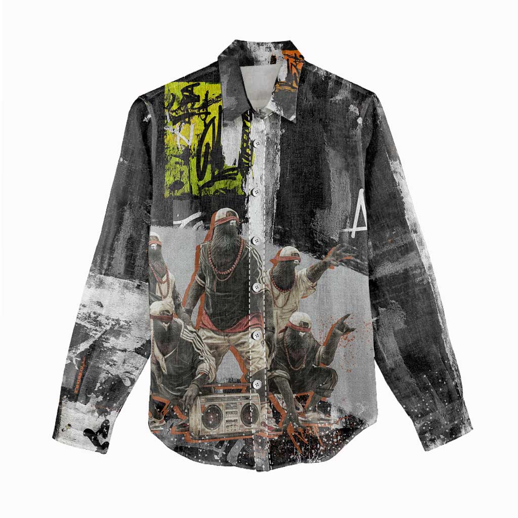 Boombox Breakdancer Women Casual Shirt with Grafiti Art and Grunge Street Hip Hop Style - Wonder Print Shop
