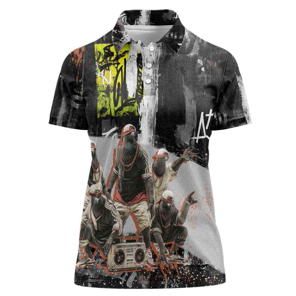 Boombox Breakdancer Women Polo Shirt with Grafiti Art and Grunge Street Hip Hop Style - Wonder Print Shop
