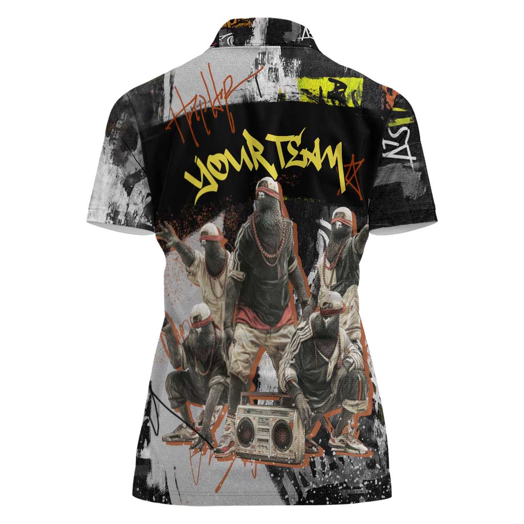Boombox Breakdancer Women Polo Shirt with Grafiti Art and Grunge Street Hip Hop Style - Wonder Print Shop