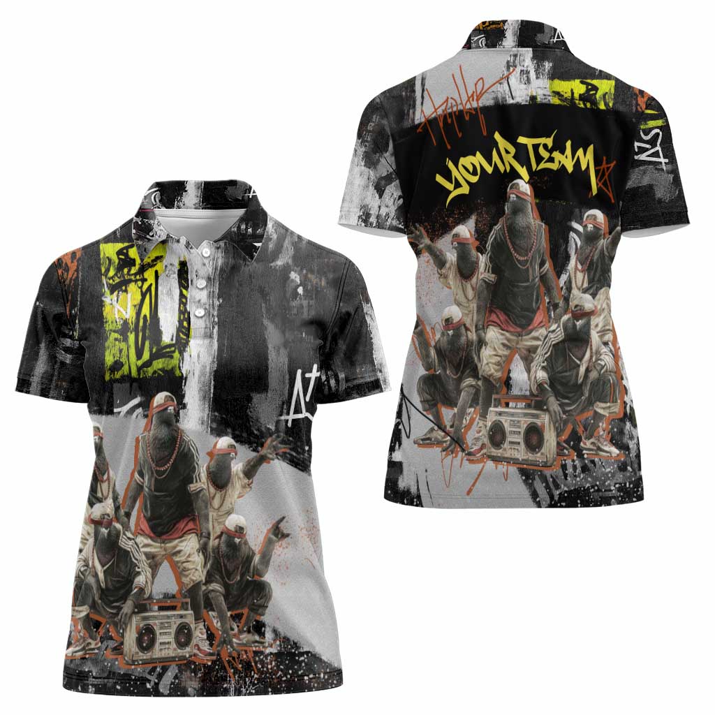 Boombox Breakdancer Women Polo Shirt with Grafiti Art and Grunge Street Hip Hop Style - Wonder Print Shop