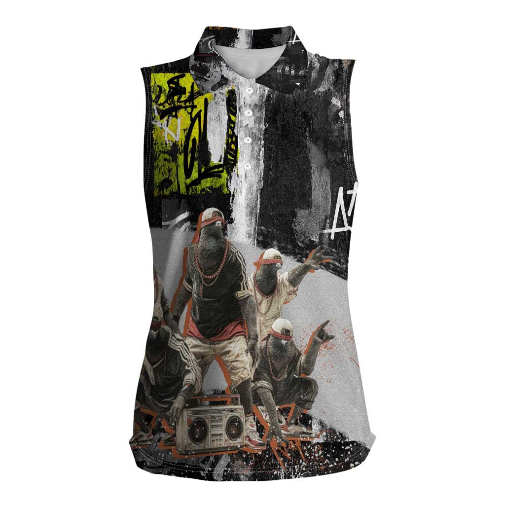 Boombox Breakdancer Women Sleeveless Polo Shirt with Grafiti Art and Grunge Street Hip Hop Style - Wonder Print Shop
