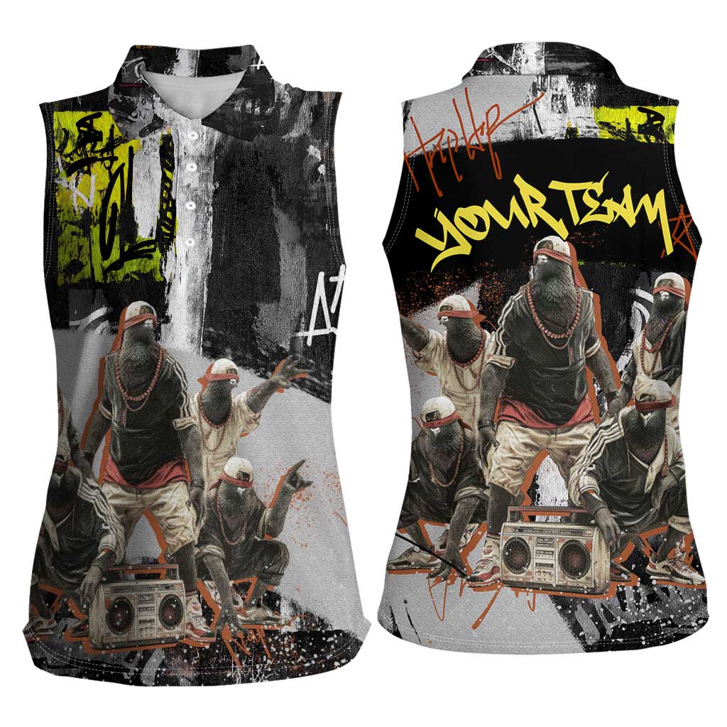 Boombox Breakdancer Women Sleeveless Polo Shirt with Grafiti Art and Grunge Street Hip Hop Style - Wonder Print Shop