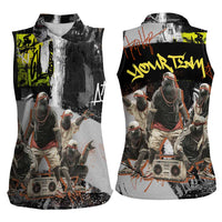 Boombox Breakdancer Women Sleeveless Polo Shirt with Grafiti Art and Grunge Street Hip Hop Style - Wonder Print Shop